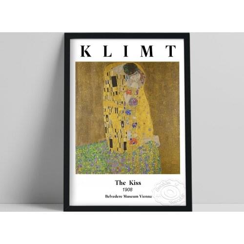 Austrian Gustav Klimt Exhibition Museum Poster, Klimt The Kiss Wall Painting, Symbolism Romantic Wall Art, Classical Art Mural