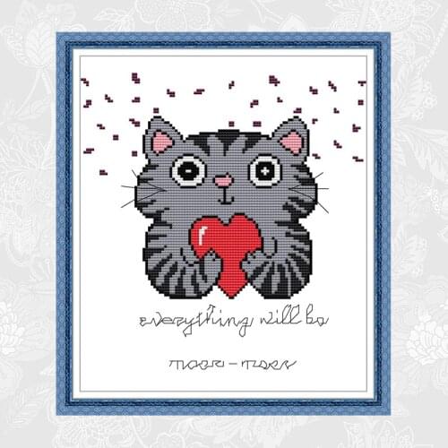 Blessing Cat Cross Stitching Pattern 14CT 11CT Printed Canvas DMC Counted Fabric Cross-stitch DIY Handmade Needlework Embroidery