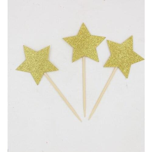 Glitter Gold STARS gender reveal birthday cupcake toppers baptism Christening NEW YEAR party decoration doughnut picks