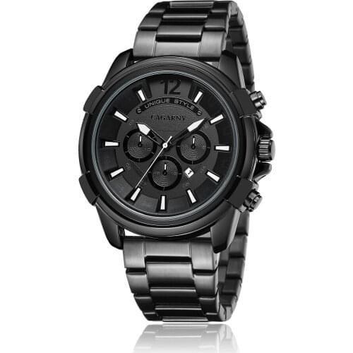 Cagarny Mens Quartz Watches Man Clock Top Luxury Brand Black Steel Band Watch For Men Waterproof Date Military Relogio Masculino