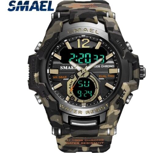 Sport Watch Waterproof SMAEL Watches Camouflage Case Alarm Clock Stopwatch Luminous Led Digital Wristwatch 1805B Quartz Watches