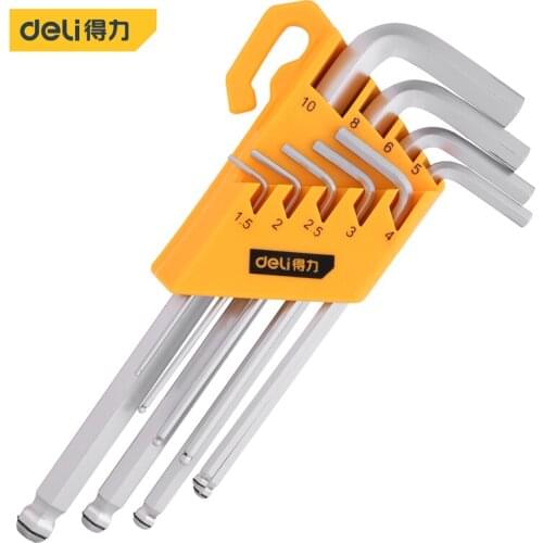Deli 9-Piece Set Of Circlip And Extended Ball Head Hexagon Socket High L Type Pipe Perforation Hexagon Sleeves Wrench Elbow Pipe