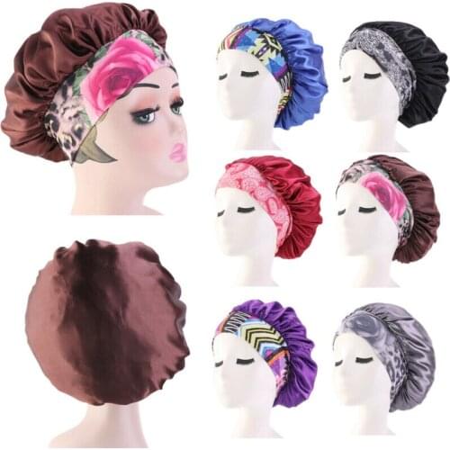 Elastic Waterproof Women Silk Shower Cap Reusable Night Sleep Cap Hat Bath Hair Bonnet Hat Head Cover Salon Shower Cap