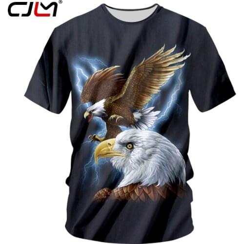 CJLM Mens Tshirt Black New Harajuku Cool Print Eagle 3D T-shirt Man Hiphop Streetwear Punk Short Sleeve Round Neck Tee Shirts