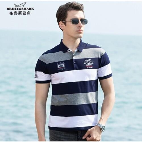 New Summer Striped Men Polo 97%Cotton Bruce&shark Mens Tees Casual Fashion Loose TOP Quality Big Size 4XL Polo men T SHIRT