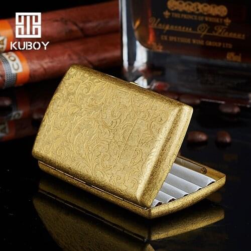 Hongkong Kuboy New Fashion Pocket 12 Cigarette Case Boxes Pure Copper Tang Grass Cross Brass Cigarette Boxes Holders Smoking Box