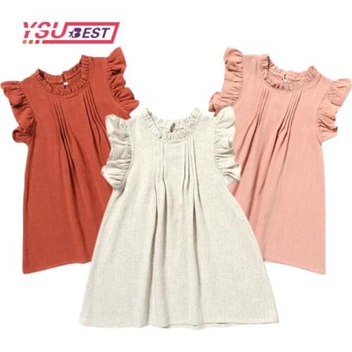 Cotton Linen Baby Dresses Cute Summer Girls Clothes Princess Dress Farmhouse Style 1-5Years Girl Infant toddler Girls Clothing