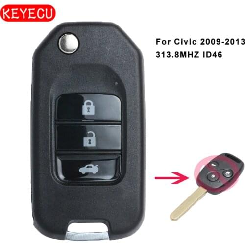 Keyecu Upgraded Flip Remote Car Key Fob 3 Button 313.8 MHz ID46 for HONDA Civic from 2009-2013