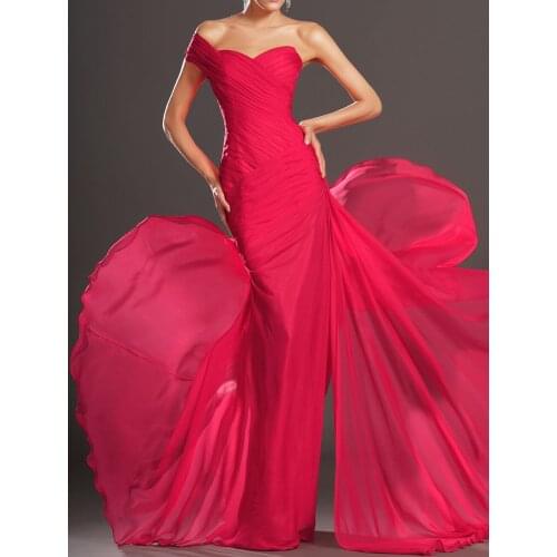 Red Side Slit Trumpet/Mermaid One Shoulder Sweetheart Floor-length Prom Dress One Shoulder Formal Dress For Weddings