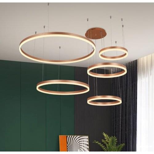 Ring Circle LED Chandelier Modern Pendant Lights Gold Coffee for Living Room Bar Office Dimmable with Remote Control