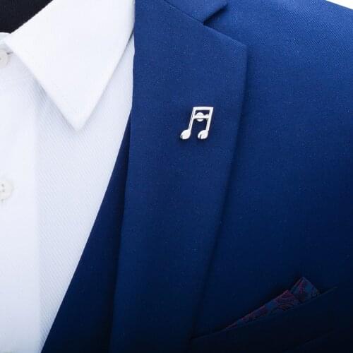 Brass Metal Silvertone Music Note Musician Charms Collar Lapel Badge Men Women Brooch Pin Accessories