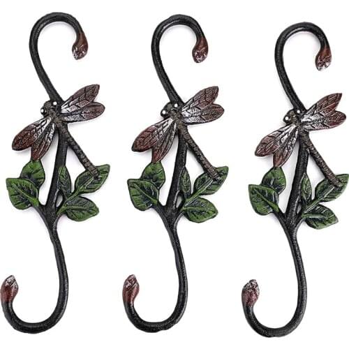 Set of 3 Heavy Duty Cast Iron S Dragonfly Hooks - 11 Inch Decorative Metal Plant Hooks Hangers S Shaped Bracket