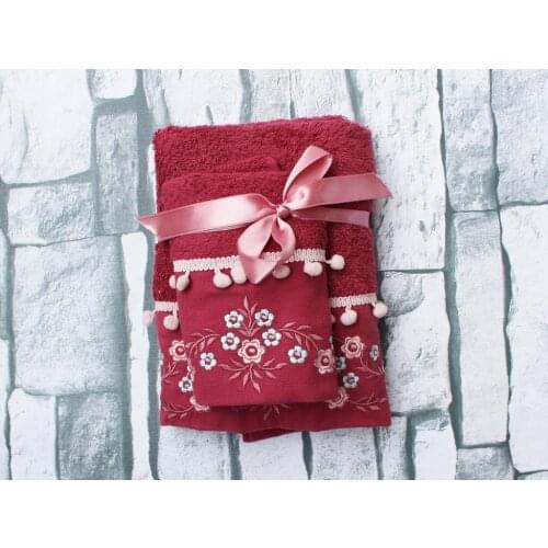 Land Of dowry Chela Embroidered 2 Li Towel Set Fuchsia