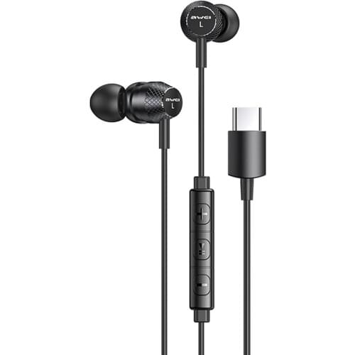 AWEI TC-5 Wired In Ear Earbuds USB Type C Plug Stereo Headphones HiFi Bass Sound Headset With Built-In Microphone
