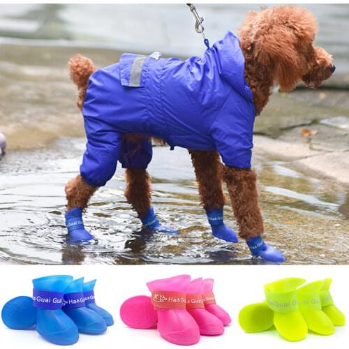 Pet Dog Cats Rain Shoes Pet Boots Rubber Portable Anti Slip Waterproof Pet Dog Cat Rain Shoes Pet Supplies Size S/M/L