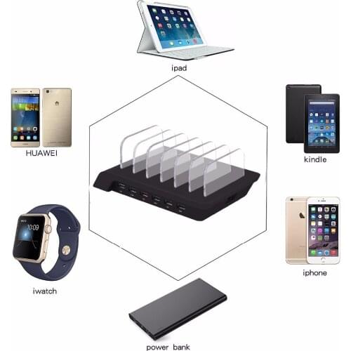 New 6 port USB charging station multi function charger adapter for iphone android smartphone tablet xiaomi huawei iphone