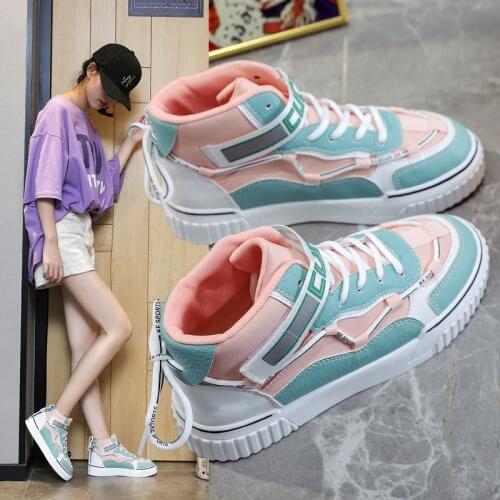 New fashion outdoor high-top casual sports womens shoes high-top canvas shoes versatile student sports board shoes flat shoes
