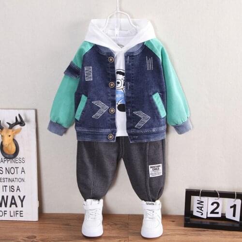 Boys autumn new suits, boys letters, sleeveless denim, Korean three-piece suit, childrens long-sleeved trousers, childrens clo