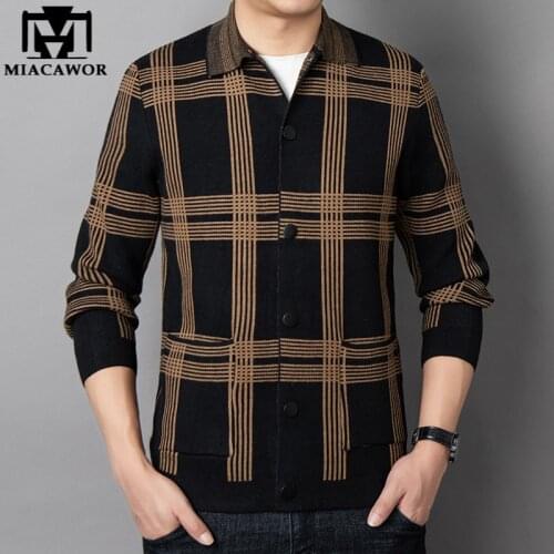New Brand Fashion Knitted Cardigan Men Autumn Winter Vintage Woolen Sweater Coats Luxury Plaid Casual Jacket Mens Clothing Y329