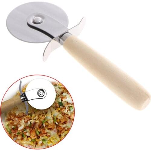 Stainless Steel Pizza Cutter Round Shape Wood Handle Pizza Wheel Pizza Cutter Pizza Knife Kitchen Tools