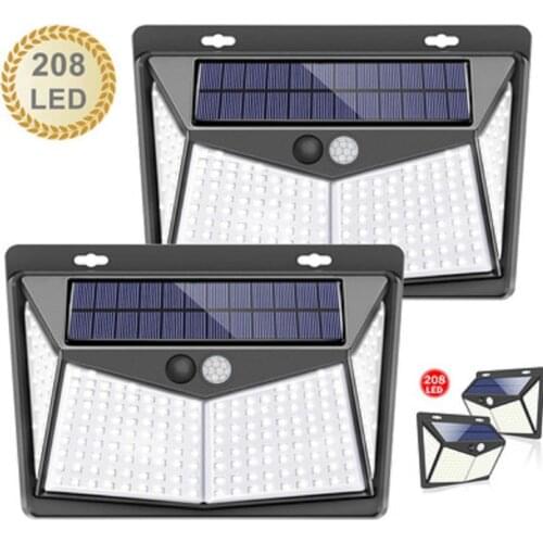 Rechargeable Solar Lights 208 LED Waterproof Solar Powered Sunlight PIR Motion Sensor Emergency Wall Light Outdoor Garden Lamp