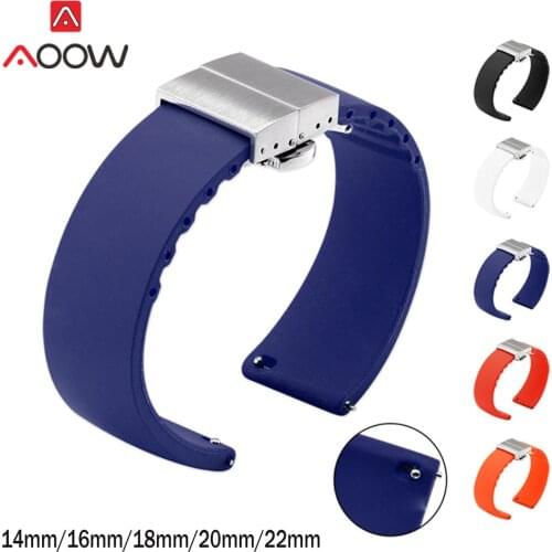 14mm 16mm 18mm 20mm 22mm 24 Soft Silicone Quick Release Watchband High Quality Butterfly Buckle Bracelet Band Strap Accessories