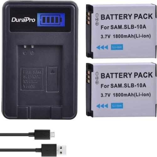 SLB-10A SLB 10A SLB10A Camera Batteries + LCD USB Charger for Samsung HMX-U10 HMX-U100 SL720 SL310W SL820 HZ15W HZ10W ES60