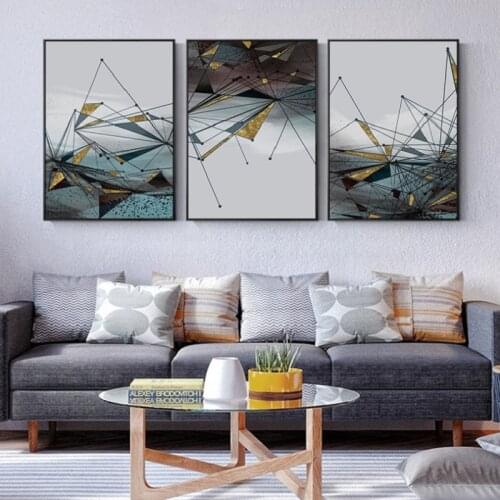 Modern Nordic Abstract Gold Leaf Geometric Stone Blue-Black Series Combination Decorative Canvas Paintings Printed Poster