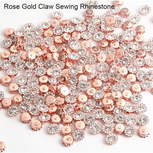 10mm 12mm 30pcs Rose Gold Claw Shiny Crystal Glass Rhinestone Flower Shape Flatback Rhinestone With Settings Claw For DIY Dress