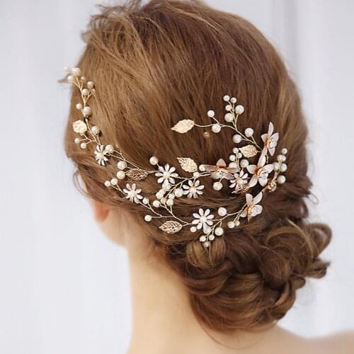 Wedding Headband Handmade Pearls Leaf Flower Bridal Headpieces Headwear Hair Accessory For Wedding Hair Decoration