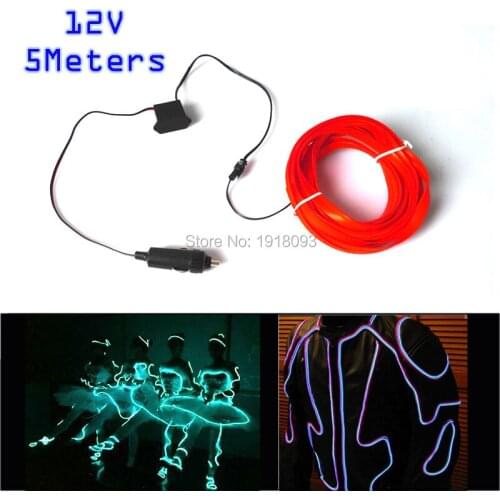 High quality 10Colors DC-12V Steady on 2.3mm-skirt EL Wire Set LED Strip Lights Flexible Neon tube for Car Decor Supplies