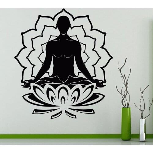 Vinyl Yoga Buddhism Wall Stickers Meditation Lotus Wall Decal Yoga Home Interior Decor Design Removable Waterproof Mural X945