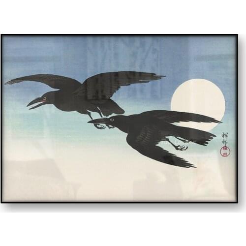 Crows at Full Moon Ohara Koson Japanese Art Poster Vintage Canvas Print Bird Flying Painting Wall Art Home Decoration Gift Decor