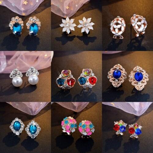 Wholesale 12 Pairs Mixed Style Flower Pearl Stud Earrings for Women Gift 2019 Bling Elegant Sweet Crystal Brinco Earrings