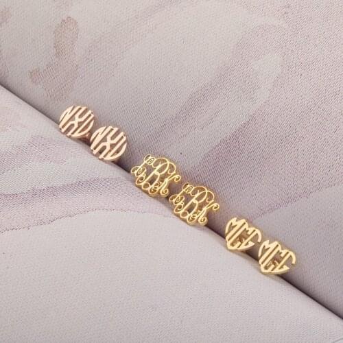 Bohemia Monogram Earrings Customized Jewelry Stainless Steel Round Heart Initials Personalized Stud Earrings Women Fashion