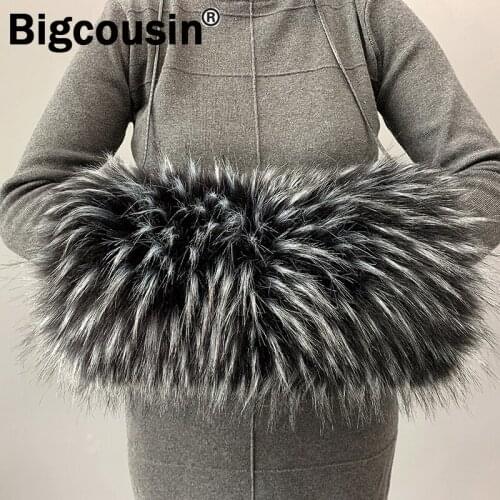 Women New Faux Fox Raccoon Fur Winter Warm Arm Gloves Soft Multi-function Fur Hand Wrist Big Size Long Mitten 55*40cm Oversleeve