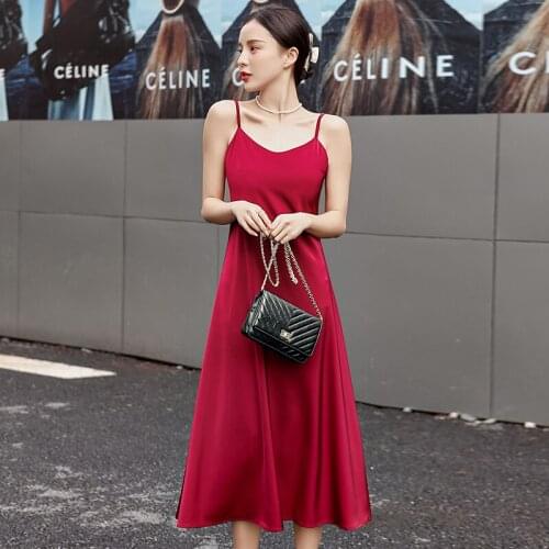 Women Satin V Neck Sexy Dress Solid A-line Party Dress Elegant Female Summer Spaghetti Strap Dress Casual 2021 Summer dresses