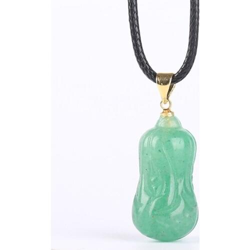 Koraba Natural Green Jade Stone Cabbage Crystal Ladies Pendant Necklace, Gem Birthstone with Leather Cord for Ladies