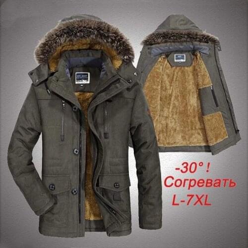 Winter Jacket and Coat Men Multi-pocket Fur Collar Parkas Thicken Warm Hooded Military Outwear Fleece Long Warm Casual Jacket