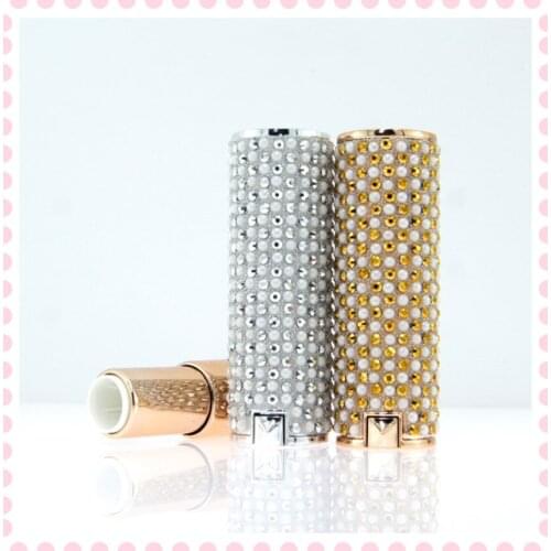 10/35pcs Elegant 12.1mm Lipstick Packaging Tube With Diamond Plastic Round Lip Balm Bottle Empty Cosmetic Lipstick Filling Shell