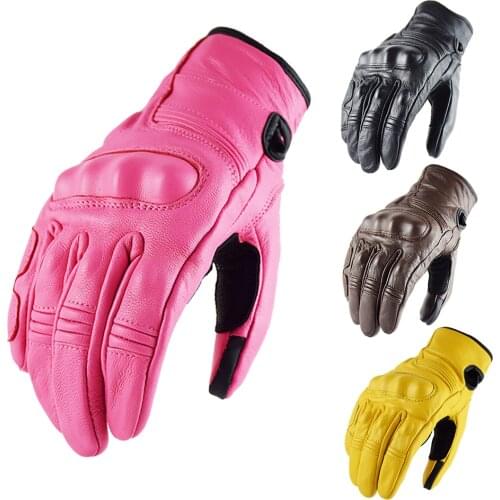 2021 New Unisex Moto Leather Gloves Fashion Casual Leather Gloves Motorcycle Protection Gloves Moto Riding Racing XS-XXL Pink
