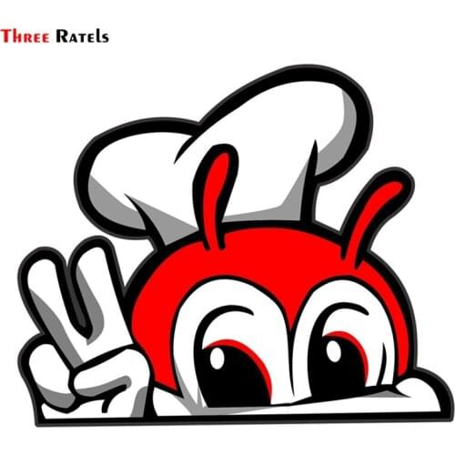 Three Ratels FC35 3D Cute JOLLIBEE Peeking Anime Car Sticker Vinyl PVC Decal for Kids Room Wall Laptop Kitchen Waredrobe