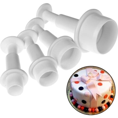 4Pcs/SET Cake Mold Mini Round Circle Cookie Mold Plastic Cake Cutter Mold Biscuit Fondant Sugar Plunger Craft Decor Kitchen DIY