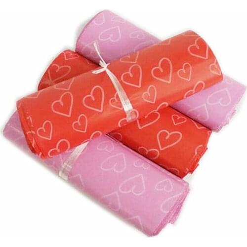 50Pcs/Lot larg Courier Bags Frosted Pink Heart Pattern Self-Seal Adhesive Bag Matte Material Envelope Mailer Postal Mailing Bag