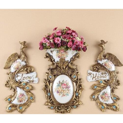American Pastoral 3D Peacock Wall Vase Mural Resin Crafts Wall Decoration Home Living room Porch Sofa Wall Background Ornaments