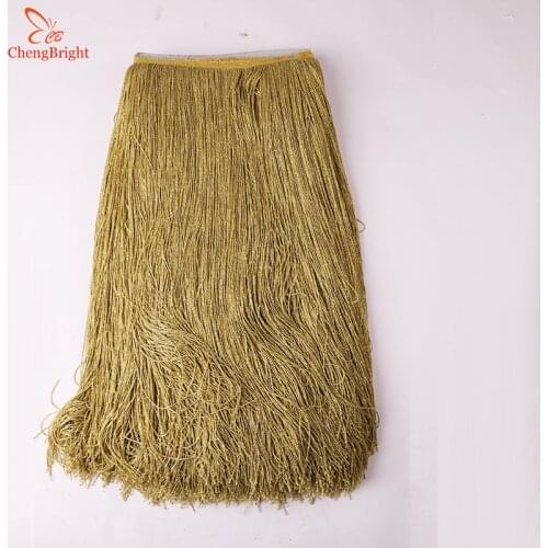 ChengBright 2 Yards Rayon Tassel Fringe Gold Silk Lace Trim Ribbon Sew Latin Dress Stage Garment Curtain Accessories 50cm Width