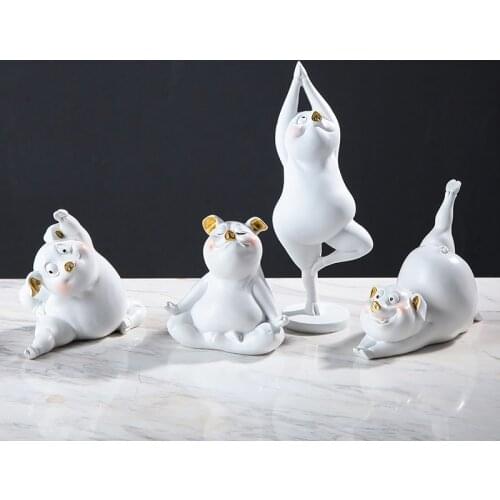 European Resin Cartoon Yoga Piglet Ornaments Cute Animal Crafts Decoration Fengshui Home Livingroom Desktop Statue Figurines Art