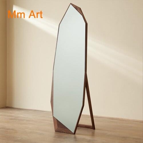 Geometric Black Walnut Solid Wood Full-Length Mirror Wall Hanging Light Luxury Minimalist Fashionable