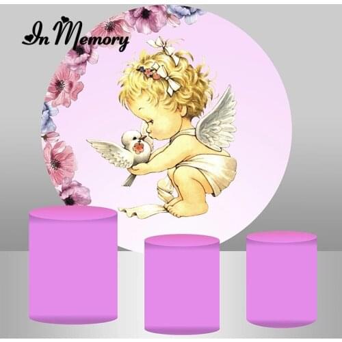 InMemory Baby Angel Baptism Holy Communion Round Backdrop Cover Girls Newborn Baby Shower 1st Birthday Party Circle Backgrounds