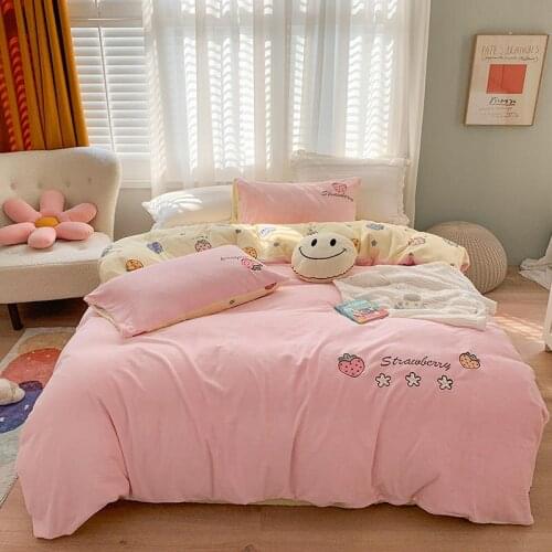 Iva Show Pink Milk Down In Autumn And Winter Bedding Set Exquisite Embroidered Bed Set All cotton Pillowcase Queen/ King Size